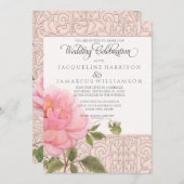 Elegante Rosa Blume Vintage Wedding Einladung (Vorne/Hinten)