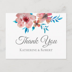 Elegante rosa Blume Wasserfarbe Vielen Dank Postkarte