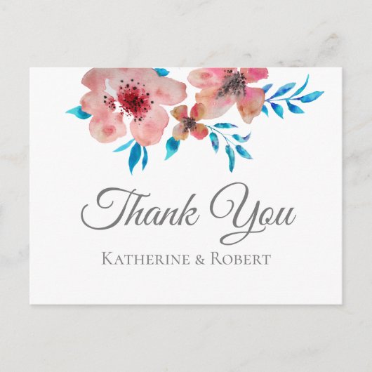 Elegante rosa Blume Wasserfarbe Vielen Dank Postkarte (Vorderseite)