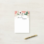 Elegante rosa Blume Wasserfarben Blumen Persönlich Post-it Klebezettel (Auf Schreibtisch)