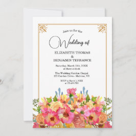 Elegante Rosa Blume Wasserfarben Hochzeit Gold Einladung