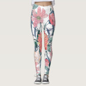 Elegante rosa Blume Wasserfarben Leggings (Vorderseite)