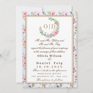 Elegante Rosa Blume Wasserfarbenhochzeit Einladung