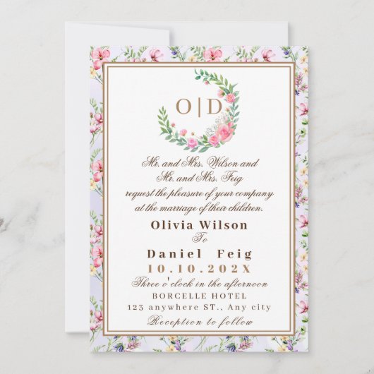 Elegante Rosa Blume Wasserfarbenhochzeit Einladung (Vorderseite)