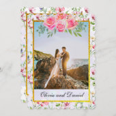 Elegante Rosa Blume Wasserfarbenhochzeit Einladung (Vorne/Hinten)