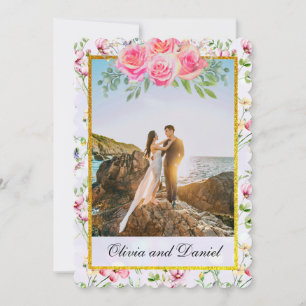 Elegante Rosa Blume Wasserfarbenhochzeit Einladung