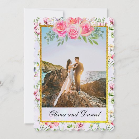 Elegante Rosa Blume Wasserfarbenhochzeit Einladung (Vorderseite)