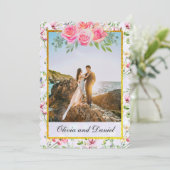 Elegante Rosa Blume Wasserfarbenhochzeit Einladung (Stehend Vorderseite)