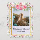 Elegante Rosa Blume Wasserfarbenhochzeit Einladung (Vorne/Hinten)