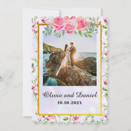 Elegante Rosa Blume Wasserfarbenhochzeit Einladung