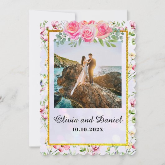 Elegante Rosa Blume Wasserfarbenhochzeit Einladung (Vorderseite)