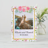 Elegante Rosa Blume Wasserfarbenhochzeit Einladung (Stehend Vorderseite)