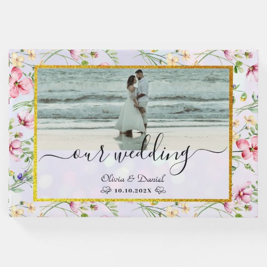 Elegante Rosa Blume Wasserfarbenhochzeit Gästebuch (Vorderseite)