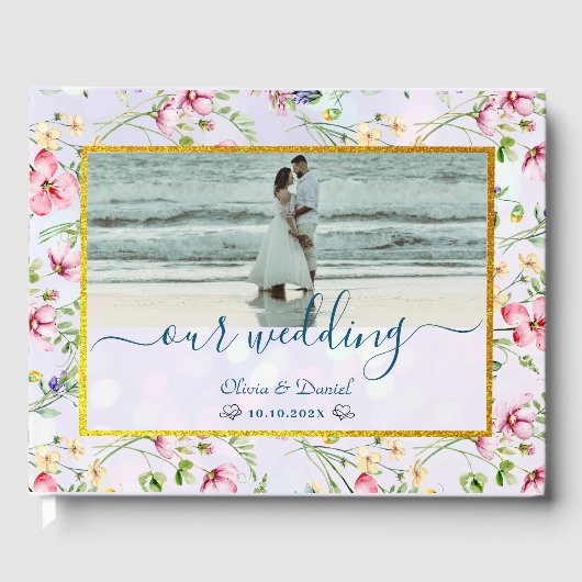 Elegante Rosa Blume Wasserfarbenhochzeit Gästebuch (Vorderseite)