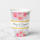 Elegante Rosa Blume Wasserfarbenhochzeit Pappbecher (Rückseite)