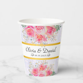 Elegante Rosa Blume Wasserfarbenhochzeit Pappbecher