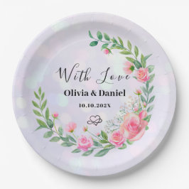 Elegante Rosa Blume Wasserfarbenhochzeit Pappteller