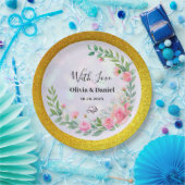 Elegante Rosa Blume Wasserfarbenhochzeit Pappteller (Party)