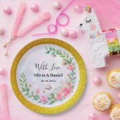 Elegante Rosa Blume Wasserfarbenhochzeit Pappteller (Party)