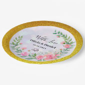 Elegante Rosa Blume Wasserfarbenhochzeit Pappteller (Schrägansicht)