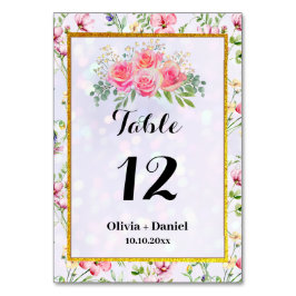 Elegante Rosa Blume Wasserfarbenhochzeit Tischnummer