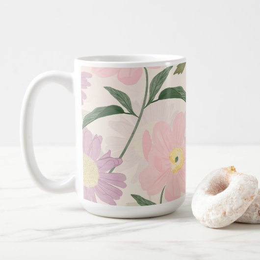 Elegante rosa Blume Watercolor Boho Floral Kaffeetasse (Mit Donut)