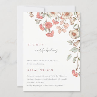 Elegante Rosa Blume Wreath 80. Geburtstag Einladun Dankeskarte