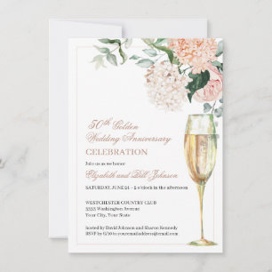 Elegante rosa Blumen 50. Hochzeitstag Einladung