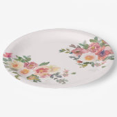 Elegante rosa Blumen-Brautparty Pappteller (Schrägansicht)