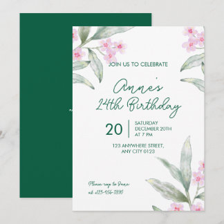 Elegante rosa Blumen-Einladung zum 24. Geburtstag Einladung