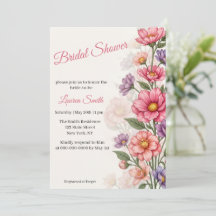 Elegante rosa Blumen-Einladung zur Brautparty