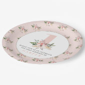 Elegante rosa Blumen Geburtstagspapierplatten. Pappteller (Schrägansicht)