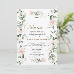 Elegante rosa Blumen Gold Grün Widmung Einladung