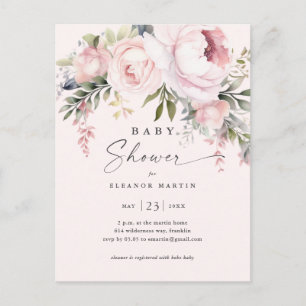 Elegante rosa Blumen Grün Garten Baby Shower Postkarte