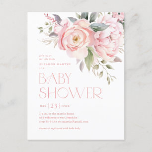 Elegante rosa Blumen Grün Garten Baby Shower Postkarte
