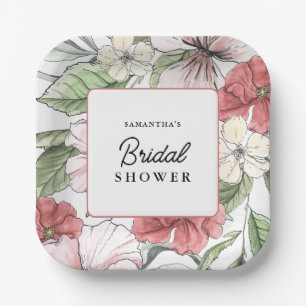 Elegante rosa Blumen Hochzeitsshower Pappteller