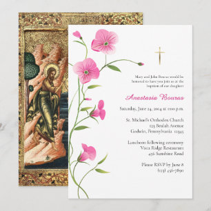 Elegante rosa Blumen orthodoxe christliche Taufe   Einladung