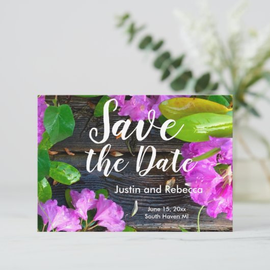 Elegante rosa Blumen rosa Azaleen rosa Blume Save The Date (Stehend Vorderseite)