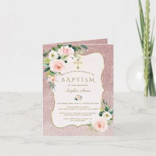 Elegante rosa Blumen Rose Gold Glitter Taufe Feiertagskarte