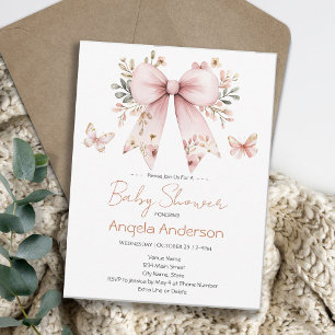 Elegante rosa Blumen-Schleife Mädchen-Baby-Party Einladung