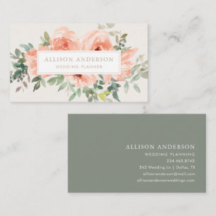 Elegante Rosa Blumen und Grüne Wasserfarbe Visitenkarte