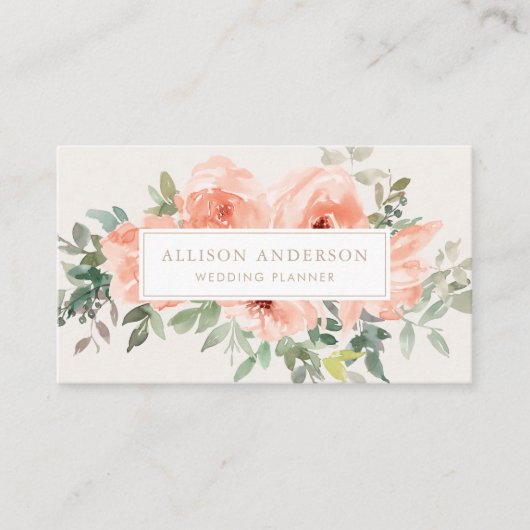 Elegante Rosa Blumen und Grüne Wasserfarbe Visitenkarte (Vorderseite)