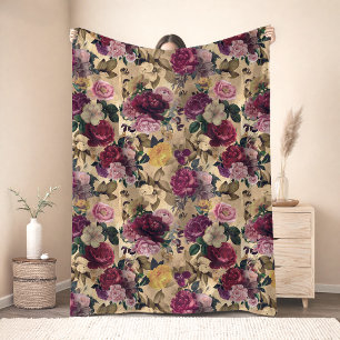 Elegante rosa Blumen und Rosen gelbe floral Fleecedecke
