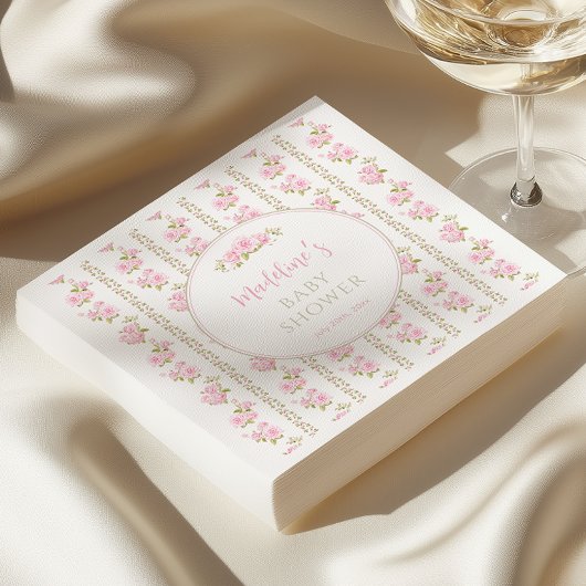 Elegante rosa Blumen Vintage Serviette