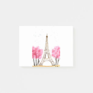Elegante rosa Blumen Wasserfarbe Eiffelturm Paris Post-it Klebezettel