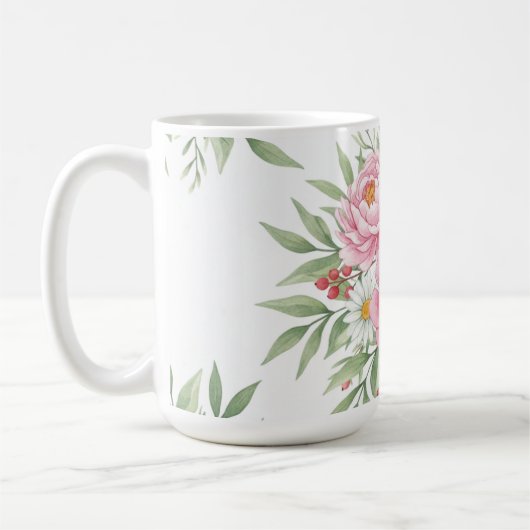 Elegante rosa Blumen-Wasserfarbe-Kaffeetasse" Kaffeetasse (Links)