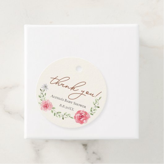 Elegante rosa Blumendusche Baby Custom danke Geschenkanhänger (Beispiel)