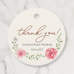 Elegante rosa Blumendusche Baby Custom danke Geschenkanhänger