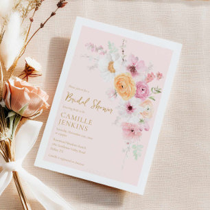 Elegante rosa Blumendusche Einladung