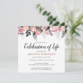 Elegante rosa Blumenfeier | Memorial Einladung (Stehend Vorderseite)